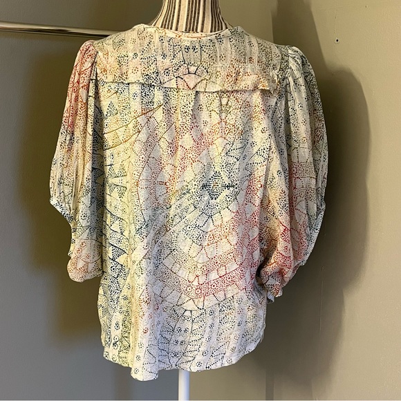 Anthropologie Eri & Ali Womens Boho Batwing Oversized Flowy Short Blouse Top S - Picture 4 of 12